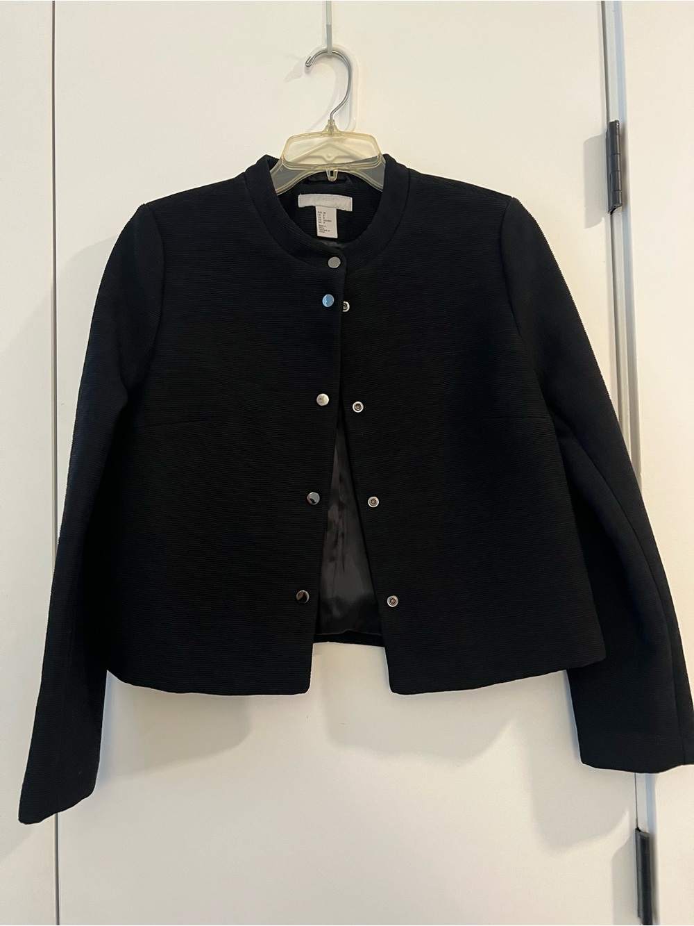 H&M Black Collarless Snap-Front Jacket